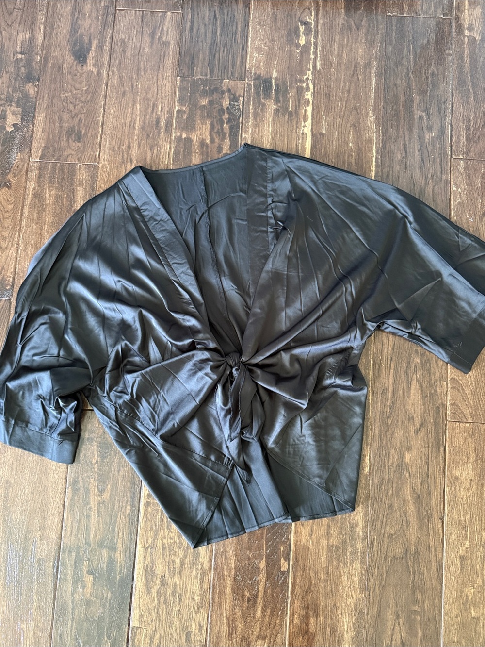 Black Satin Tie-Front Blouse